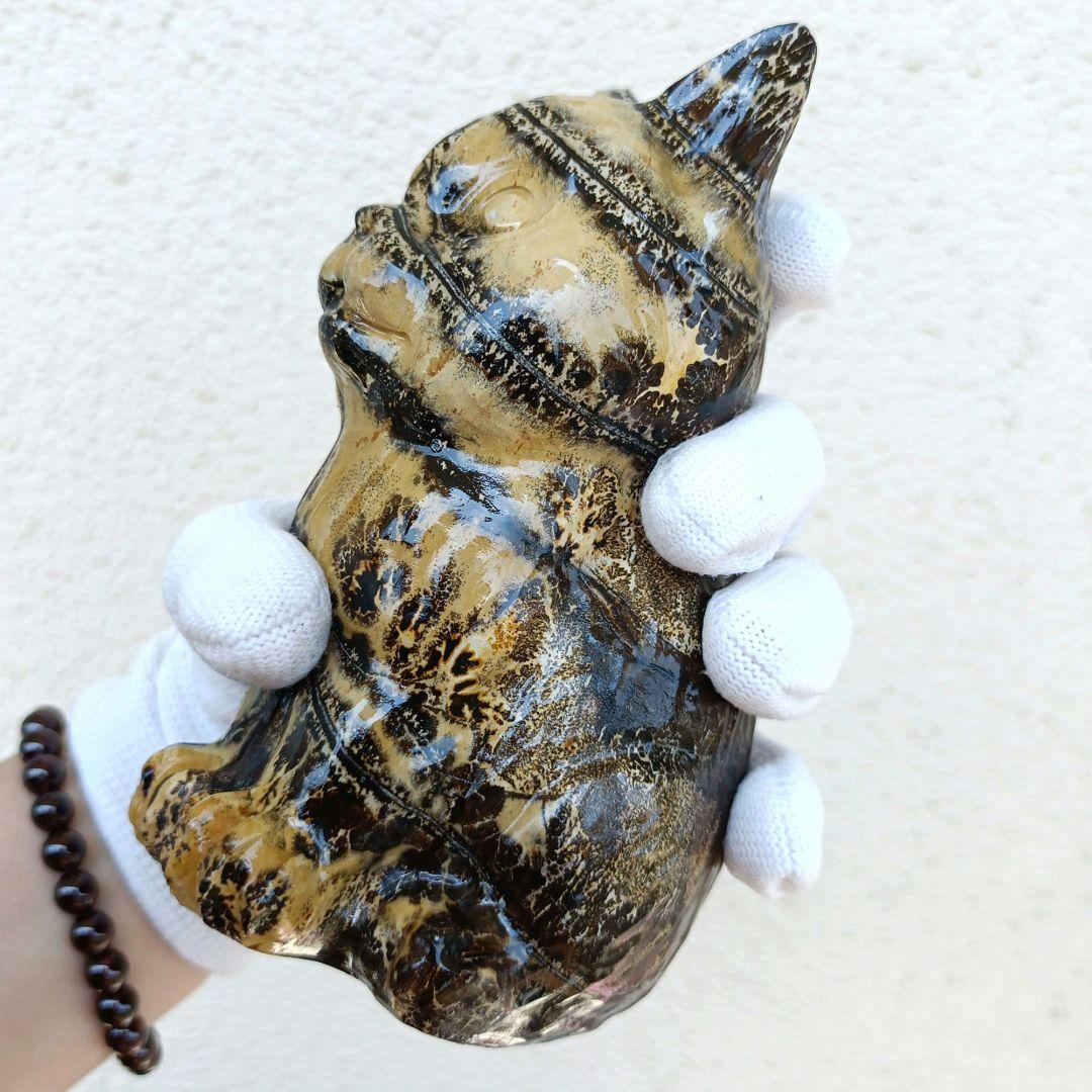 BIG✨ ピクチャージャスパー　絵画碧玉　お座り猫　天然石　パワーストーン　置物