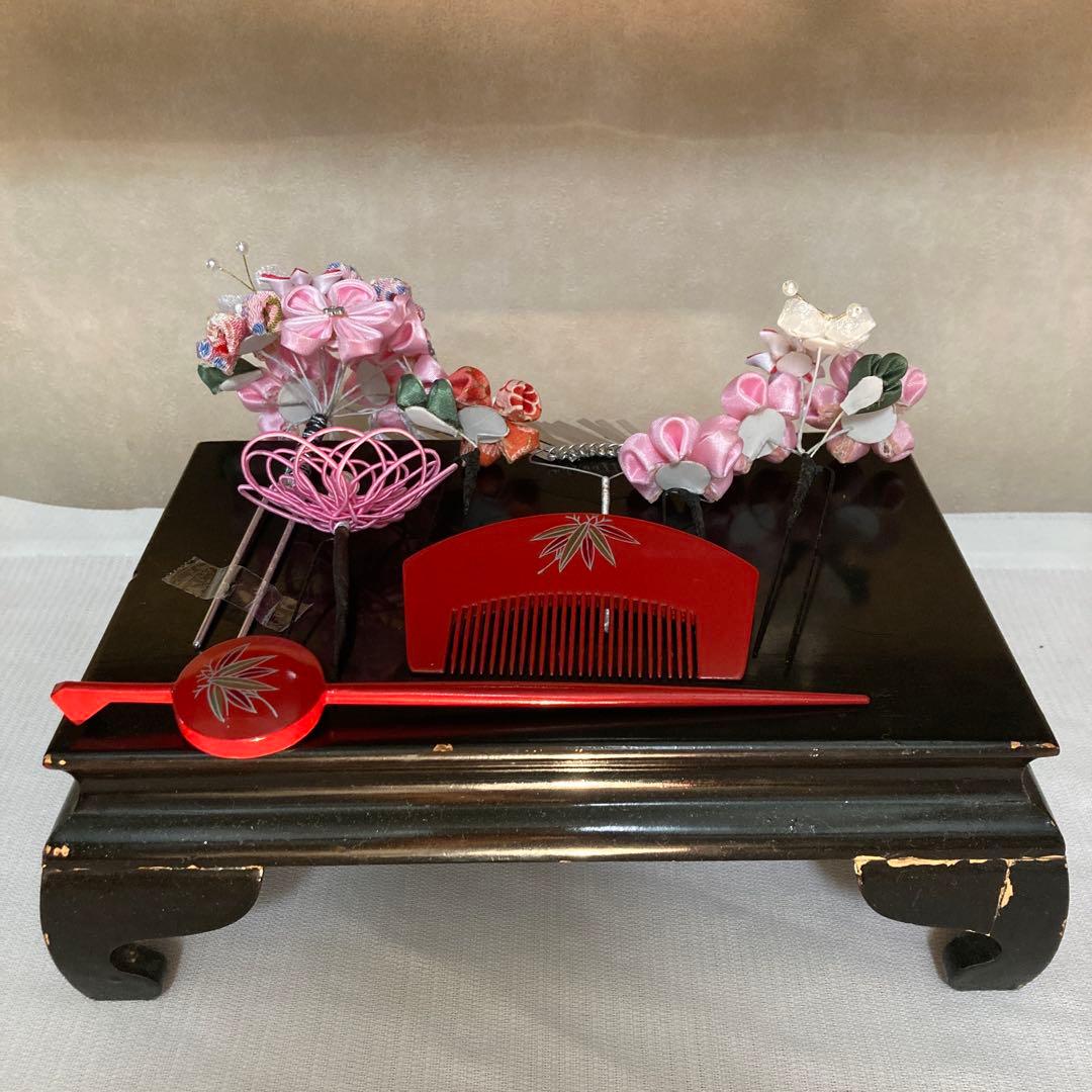 専用　七五三 小さめさん対応　縮緬梅の花簪　櫛平打ち簪　水引ビラ簪　ピンク鹿の子