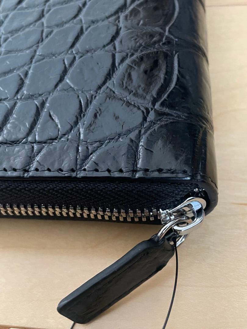 本物クロコダイル一枚革　シャムクロコダイル長財布　ブラック