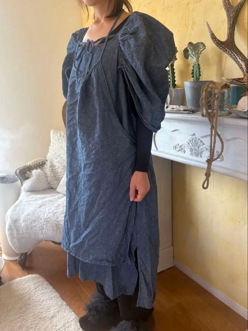 キャピタル　デニム風ボリュームスリーブワンピース