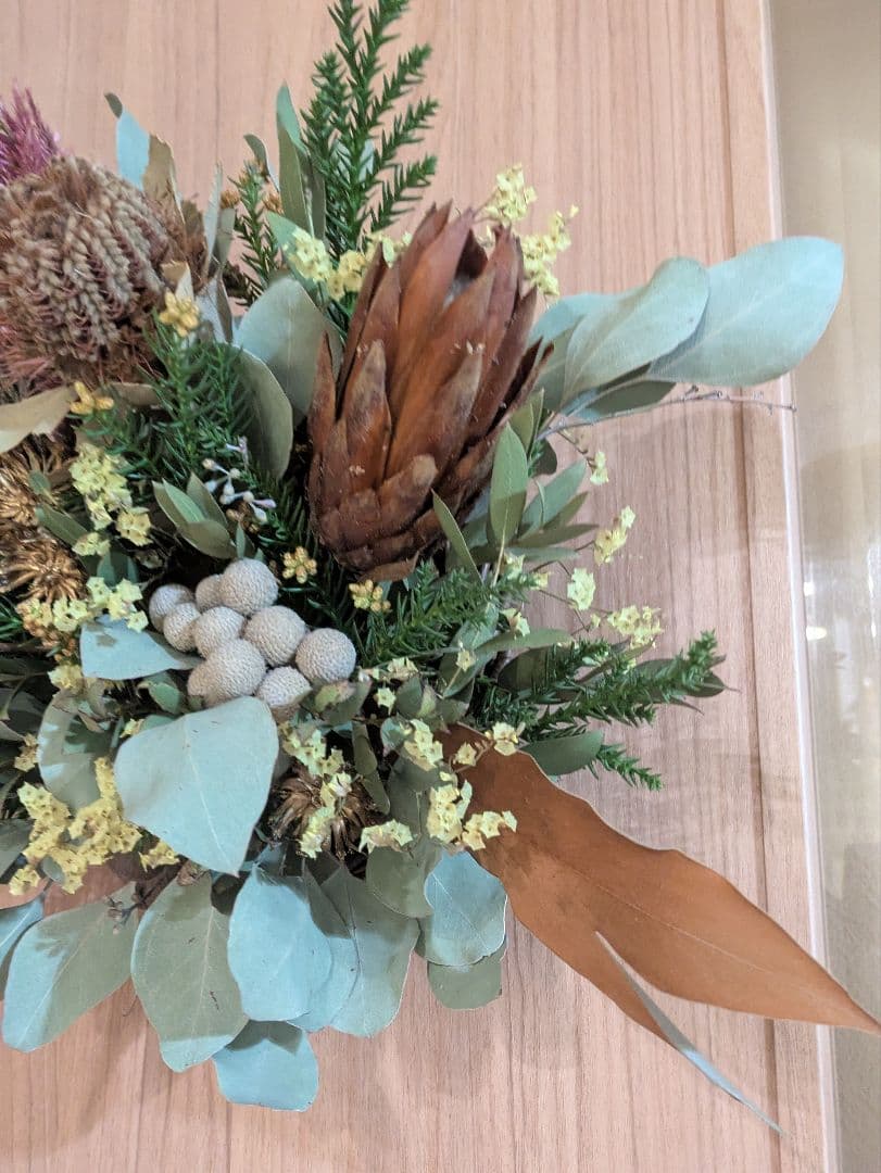 特価！ドライフラワー★プロテア、ココニシア壁掛けアレンジメント★インテリア