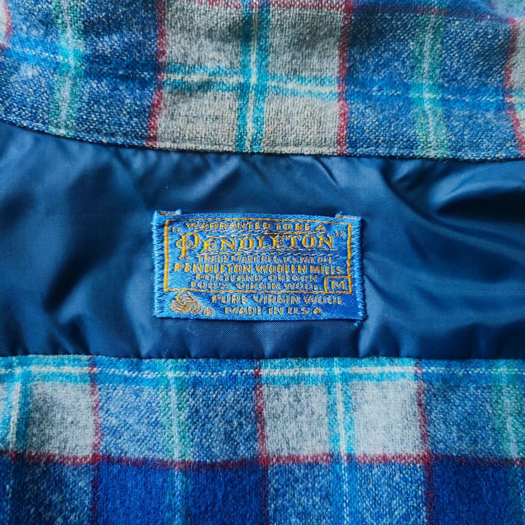 70s USA製 ペンドルトン ボードシャツ ヴァージンウール ブルー グレー