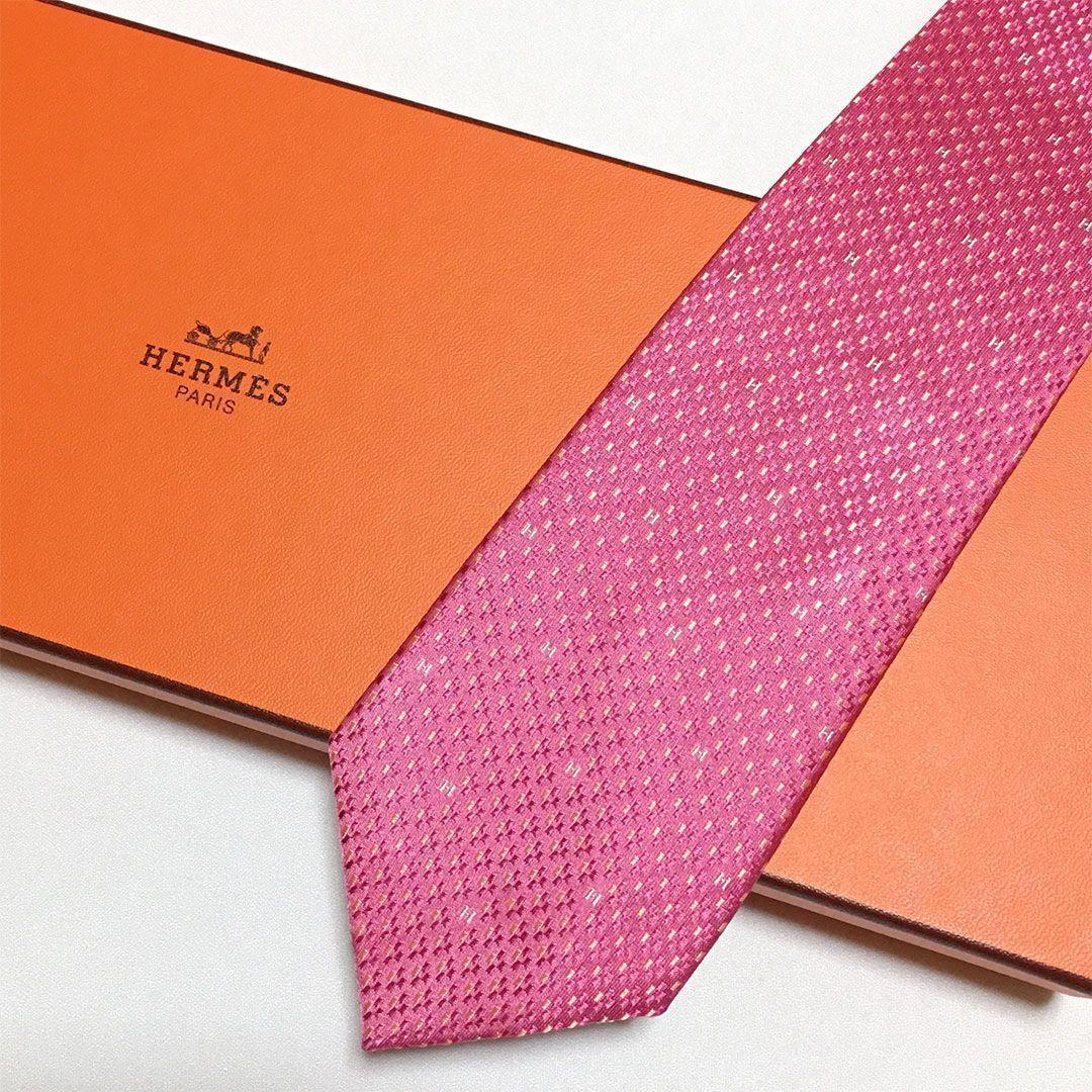 未使用級 エルメス HERMES ネクタイ シルク100% ピンク H柄
