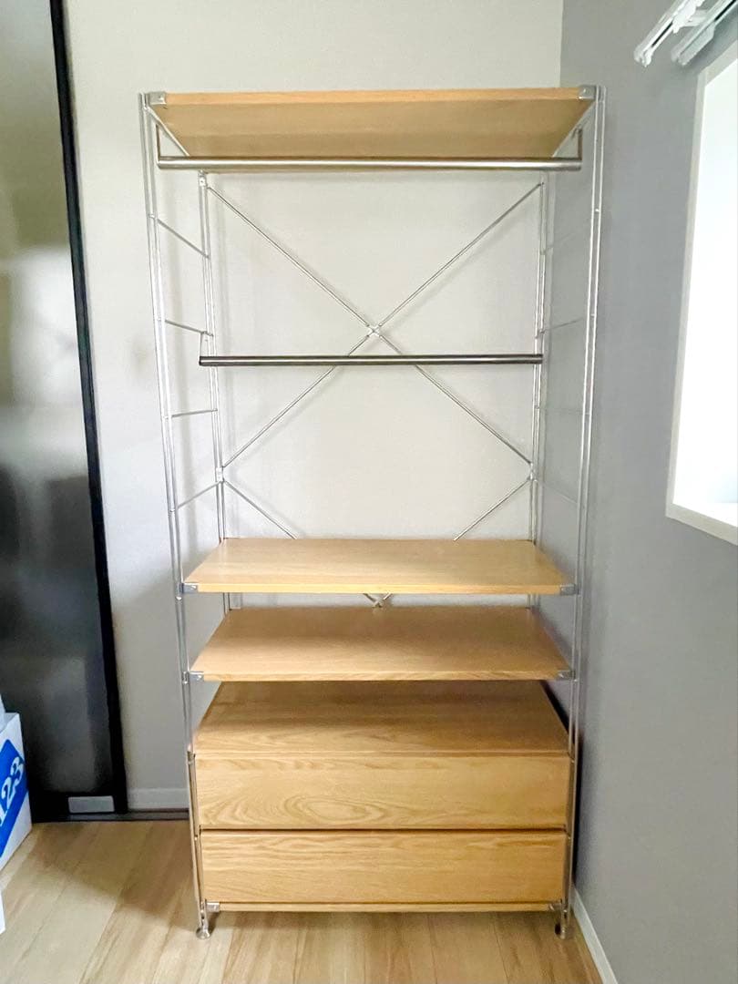 【美品】 無印良品 ステンレスユニットシェルフ オーク材 ワードローブセット