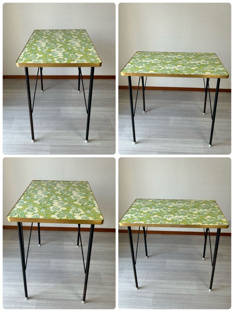 昭和レトロ　ポップ　花柄　鉄脚テーブル　ヴィンテージ　作業台　ダイニング　机