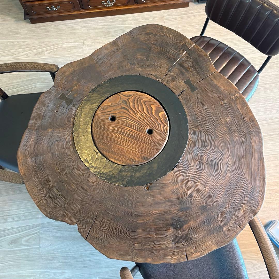 天然木(秋田杉)製　丸テーブル　囲炉裏風ヒーター付