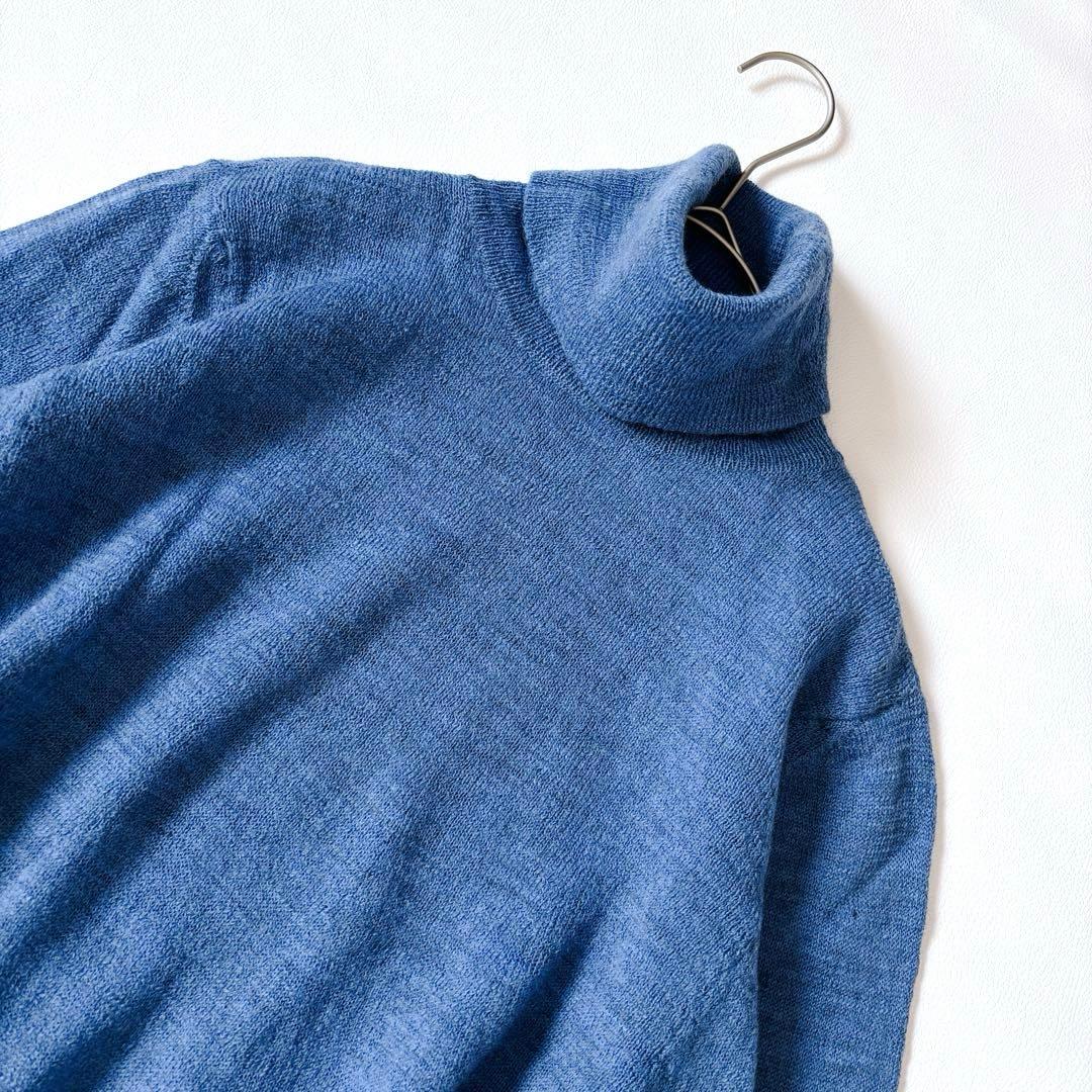 未使用級♡45R アルル超ガーゼのフレアータートルネックＴシャツ ウール ブルー