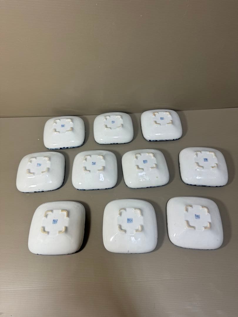 2224 九谷焼　角福　染付山水　中鉢　10客　時代物