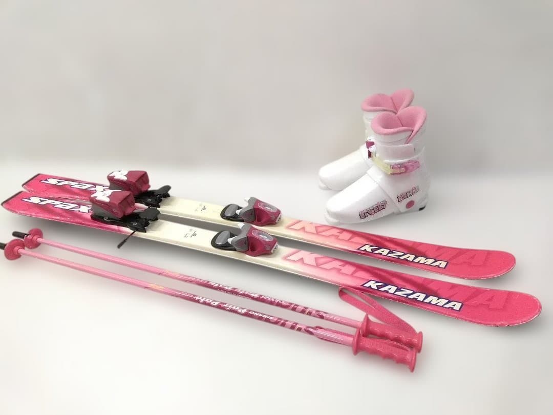 ジュニアスキー4点セット 女の子 カザマ 120cm ビッグホーン24cmピンク
