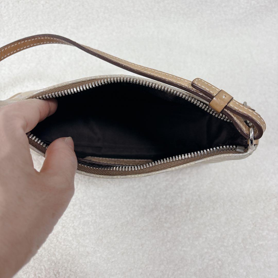 【良品】COACH アクセサリーポーチ シグネチャー　ベージュ