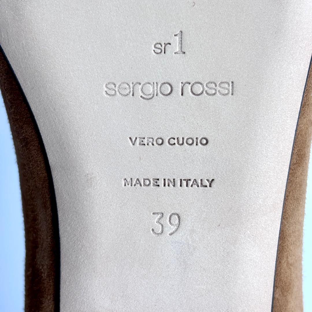 【未使用級】SERGIO ROSSI スクエア パンプス スエード ゴールド金具