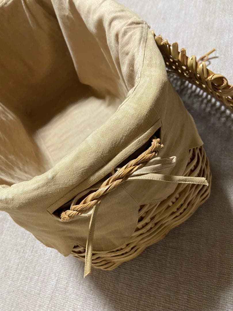 【美品 高級 籐バスケット布カバー付きLサイズ】