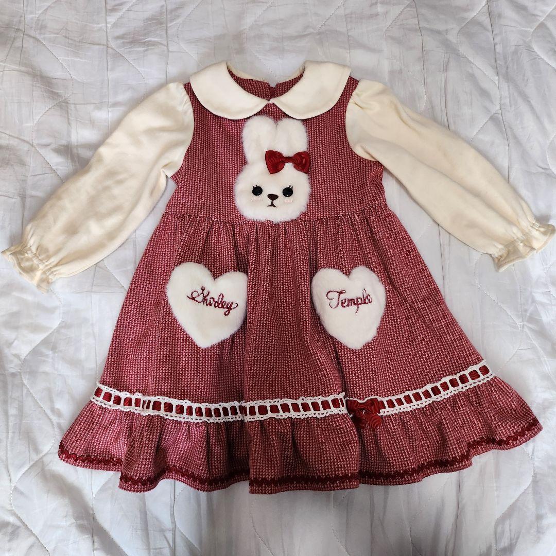 シャーリーテンプル　うさぎワンピース千鳥 １００センチ 新品から２回着用