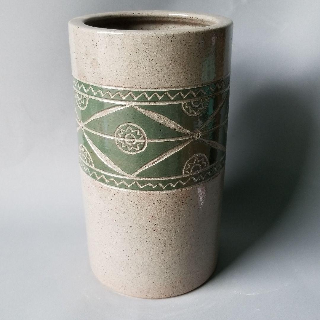 信楽焼傘立て  グリーン模様 高さ４３cm