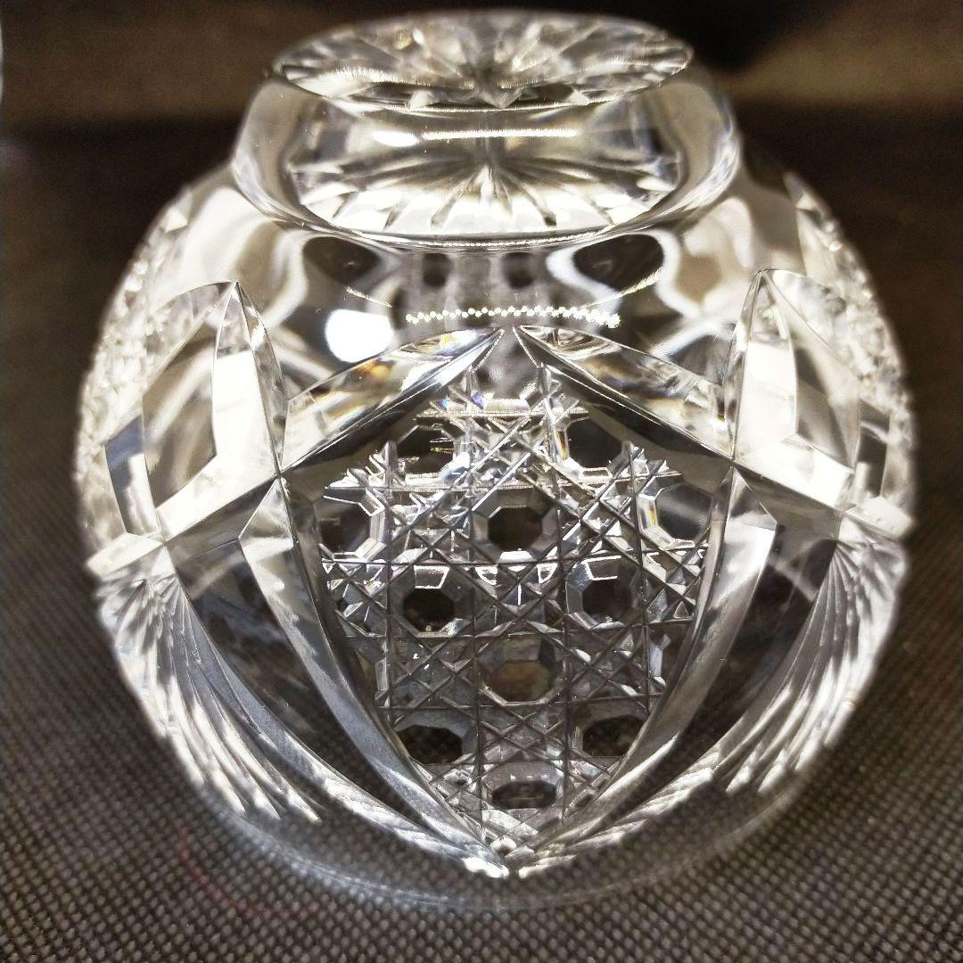 江戸切子　最高級　人気作家　黒川昭男作　菱矢来駕篭目　小鉢　サイン有り