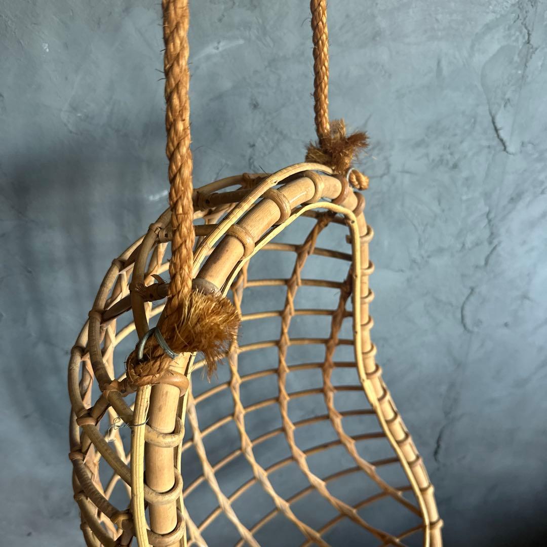 お人形や観葉植物、フェイク植物の入れ物に！ラタン製オーバル型吊り下げチェア