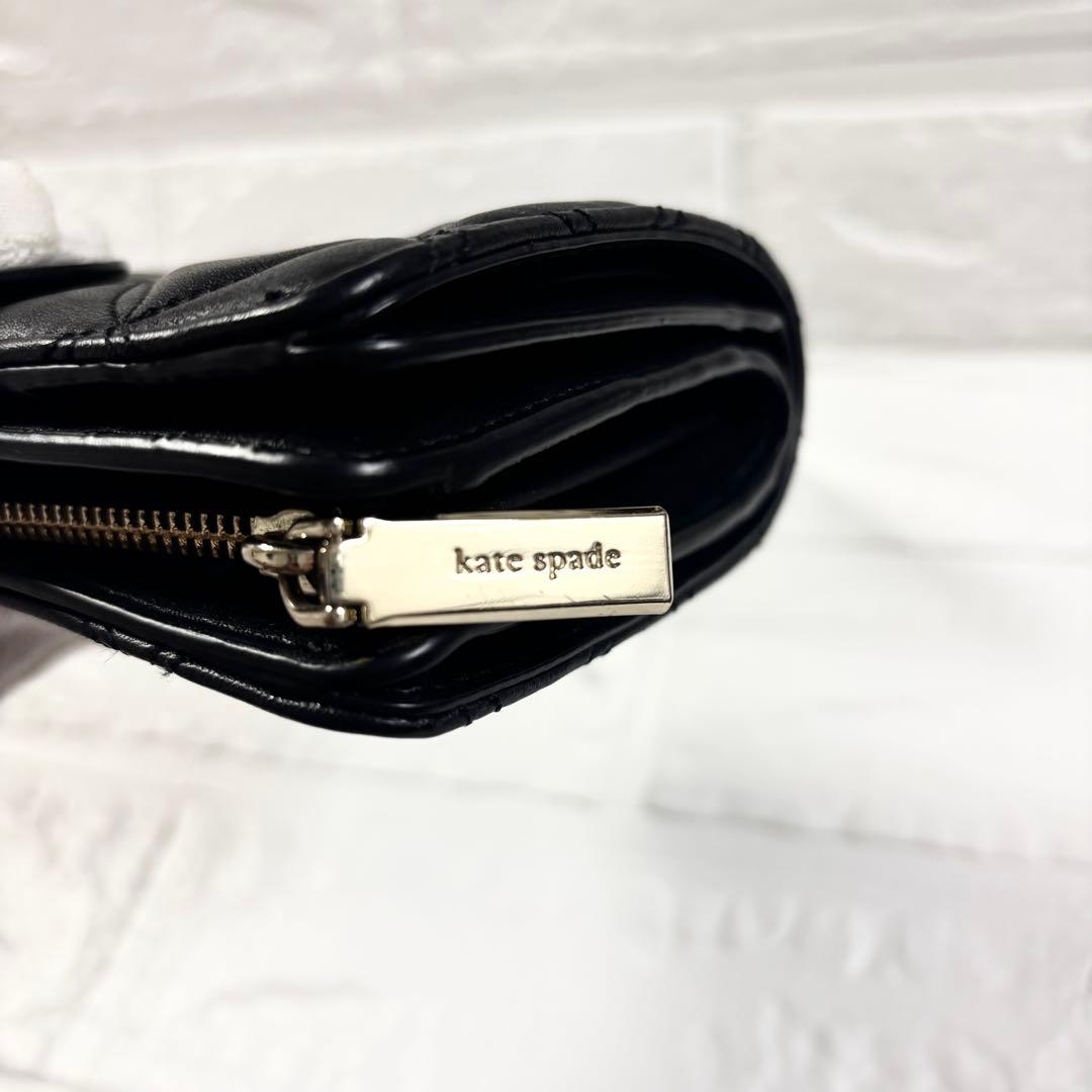 kate spade ケイトスペード 二つ折り財布 キルティング 黒 レザー