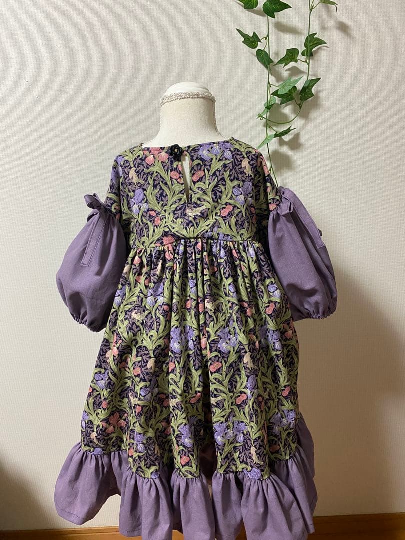 ハンドメイド　ふっくら袖ワンピース　120㎝つけ襟セット