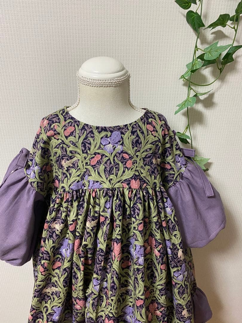 ハンドメイド　ふっくら袖ワンピース　120㎝つけ襟セット