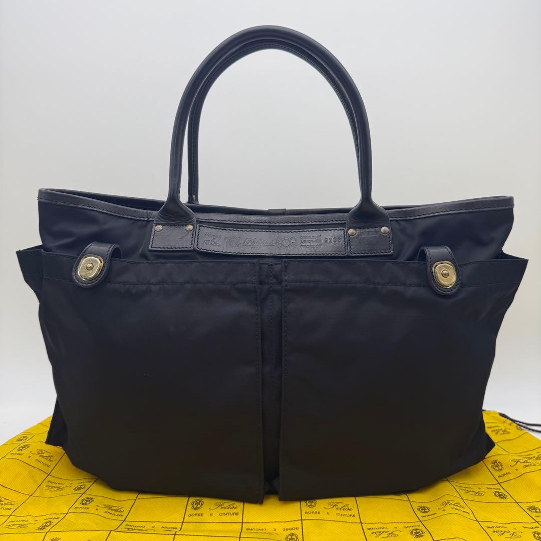 【現行 極美品】フェリージ 9236/DS ナイロン レザー トートバッグ 黒