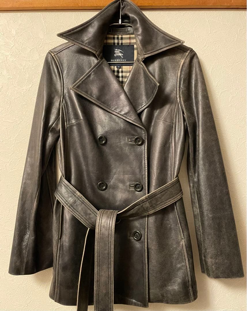 BURBERRY バーバリー羊革ダメージ加工トレンチコート ３８