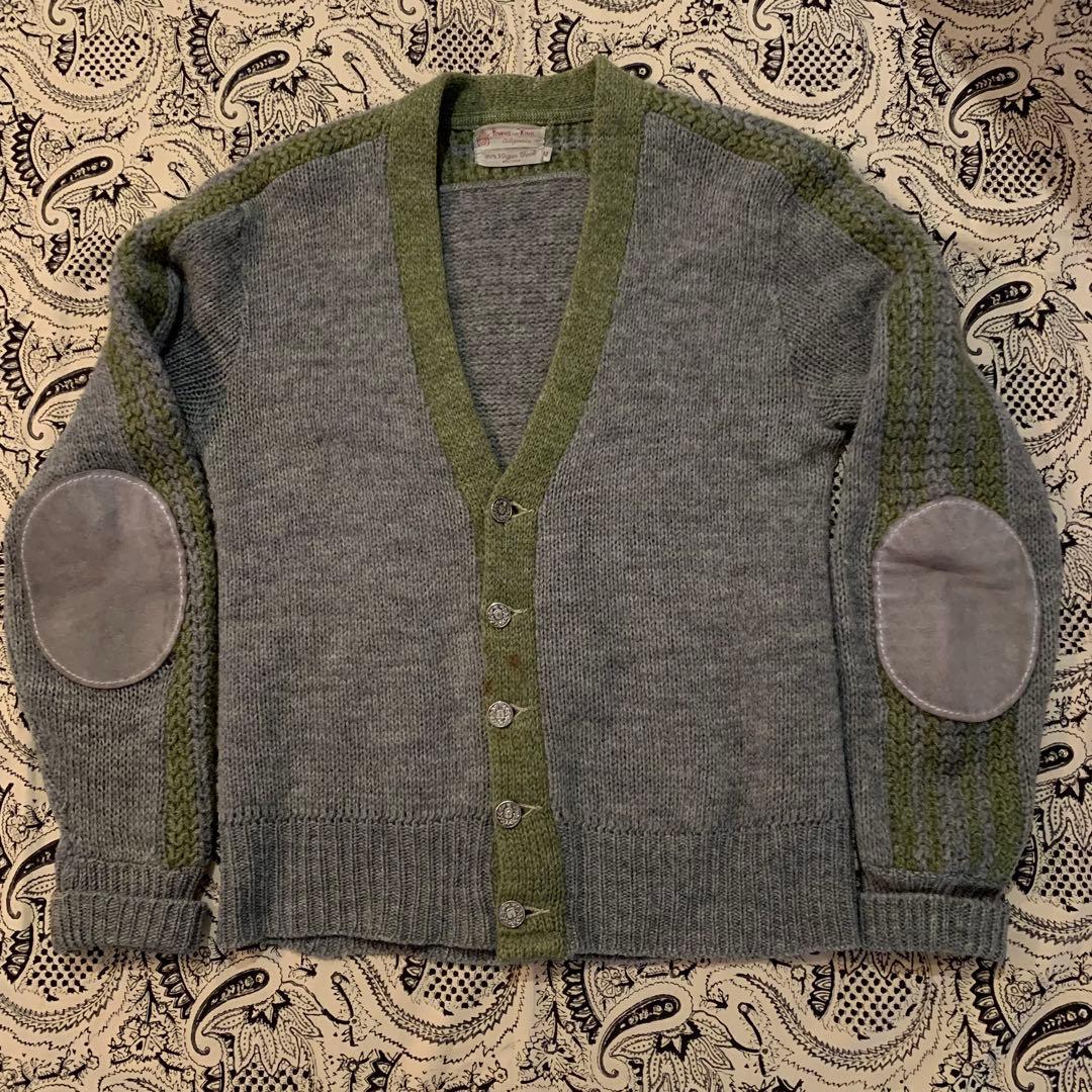 60s【2トーン】上質ウール ニット カーディガン ワーク
