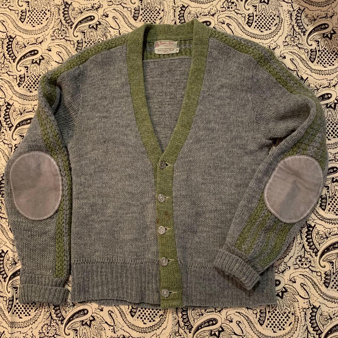 60s【2トーン】上質ウール ニット カーディガン ワーク