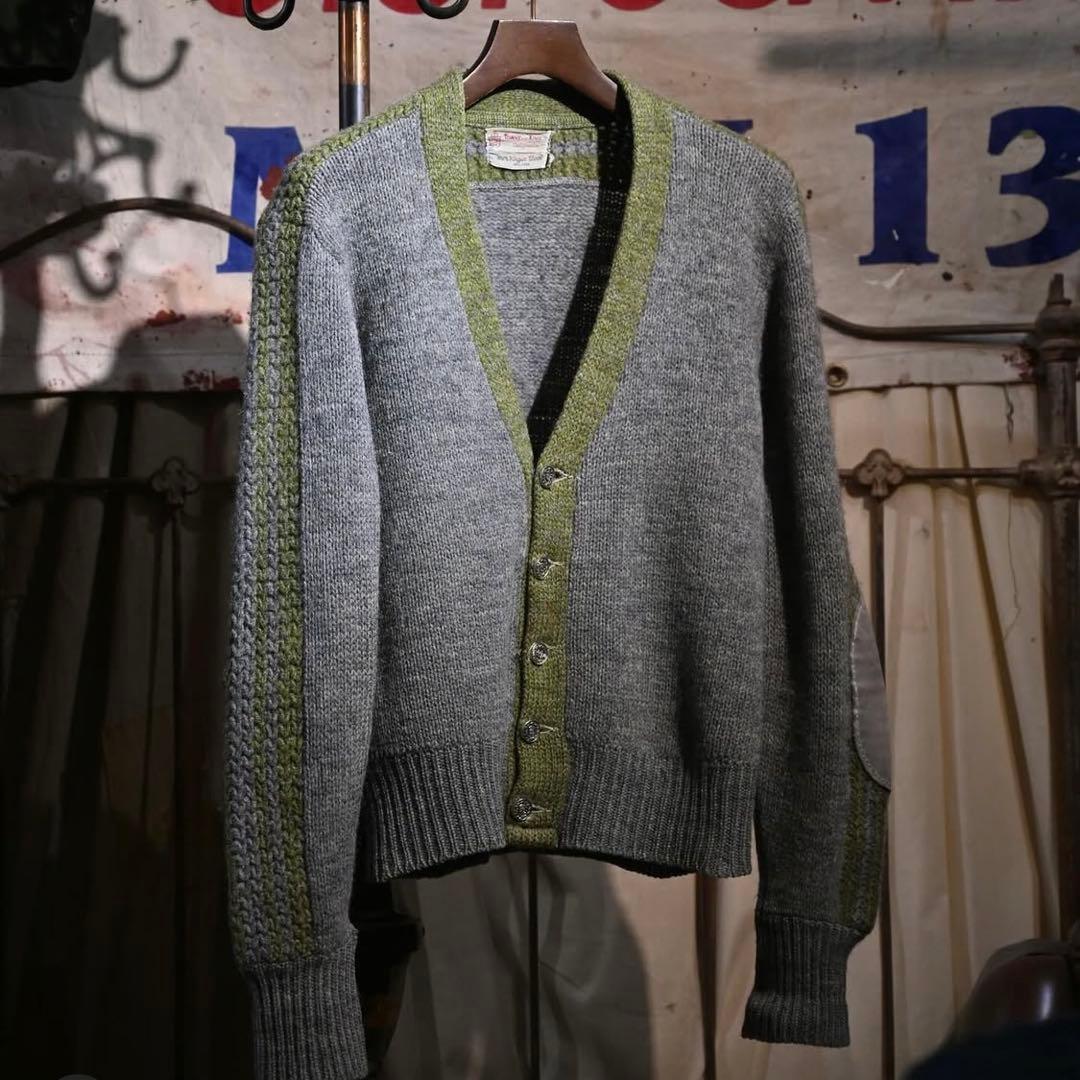 60s【2トーン】上質ウール ニット カーディガン ワーク