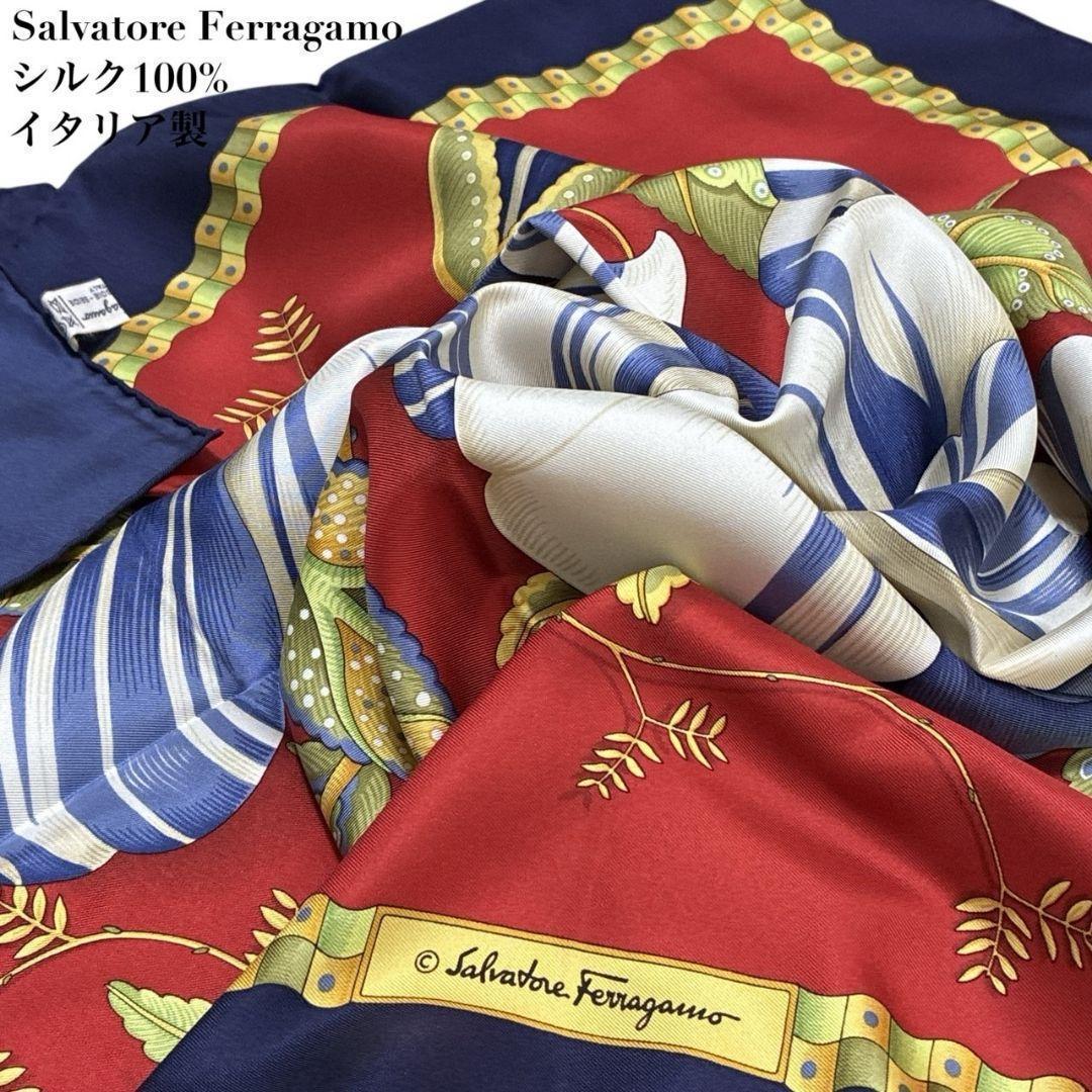 極美品✨サルヴァトーレフェラガモ シルク 大判スカーフ ストール 花柄 イタリア