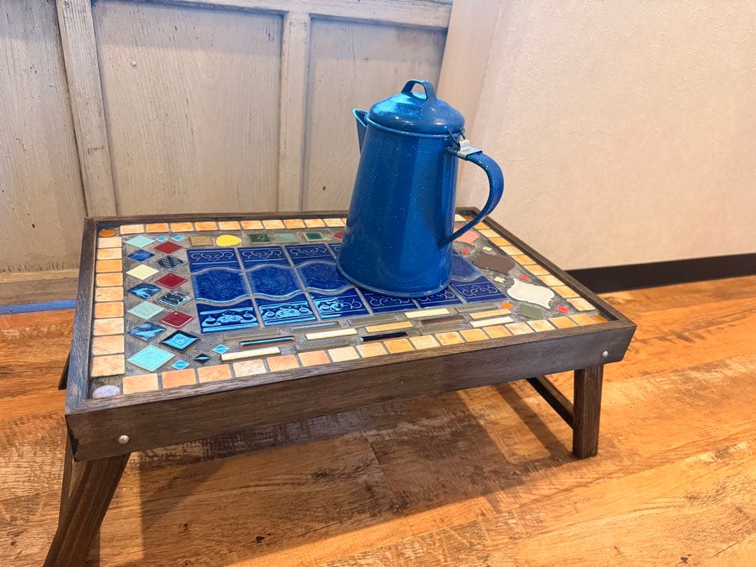 【1点物】昭和レトロ美濃焼きタイルテーブル　キャンプアウトドア大正レトロタイル