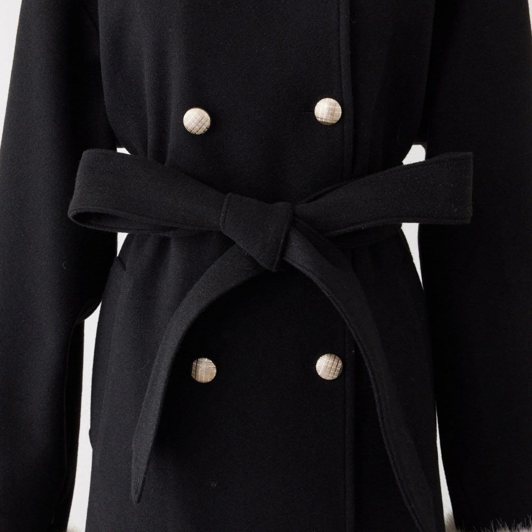 NICE CLAUP ナイスクラップ ファー付きダブルブレストロングコート