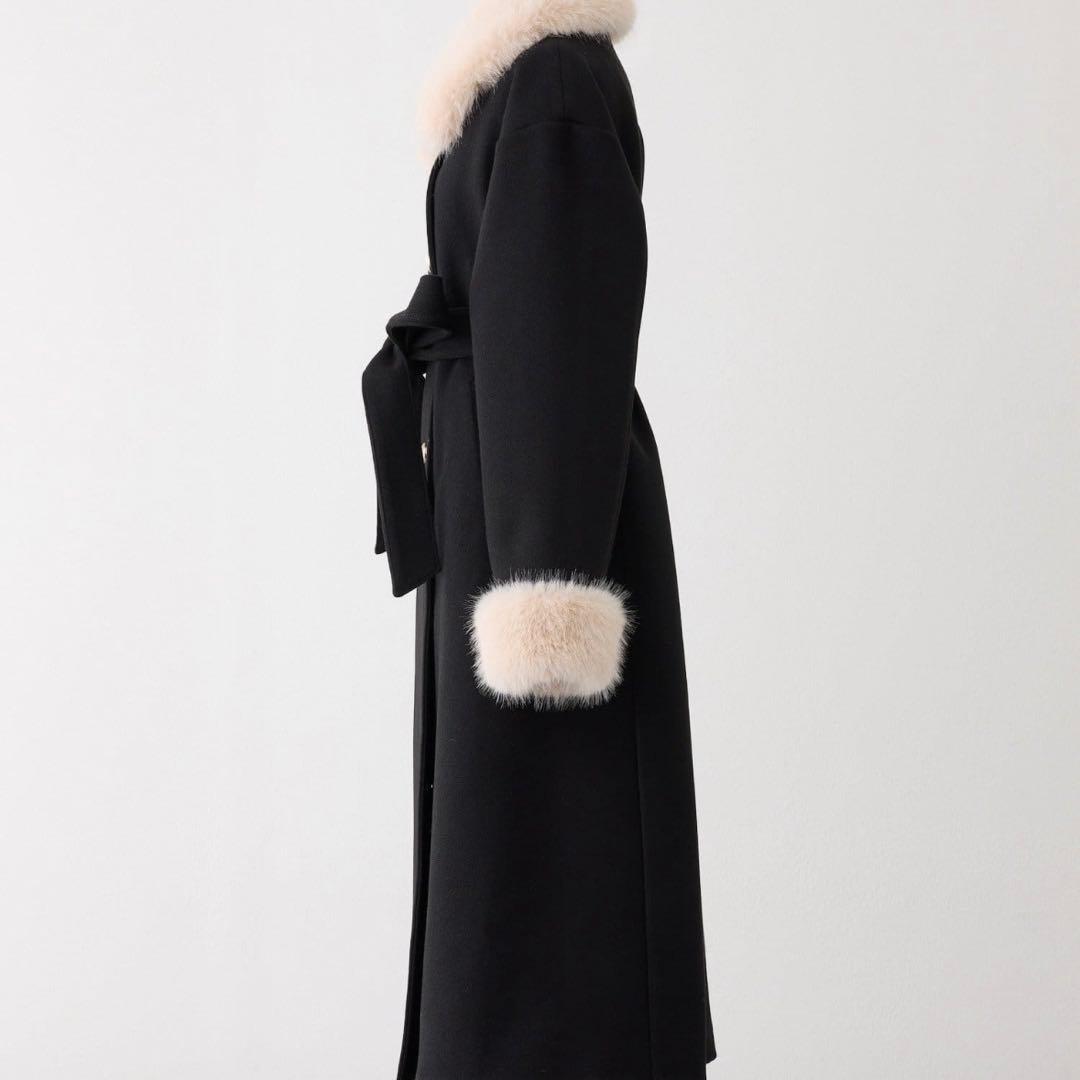 NICE CLAUP ナイスクラップ ファー付きダブルブレストロングコート