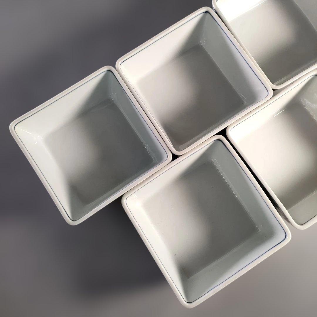 A1365-9/京焼/宮永東山 造/染付松竹梅図四方刺身揃 大5客・小5客/共箱