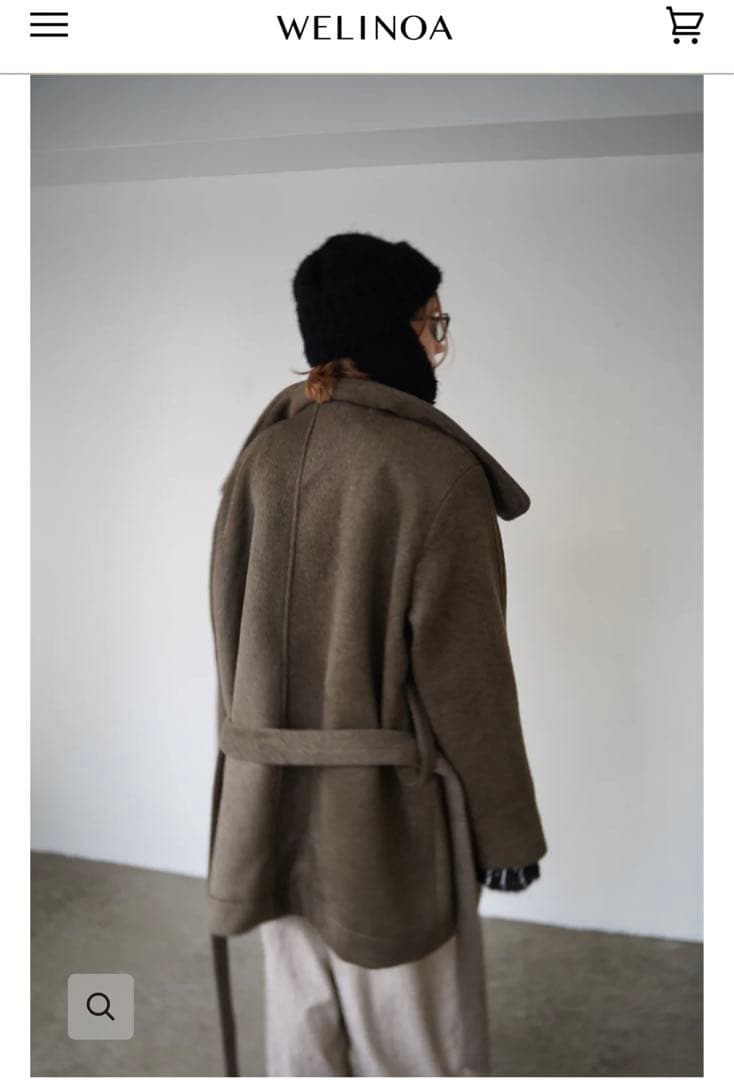 WELINOAスタンドカラーミディウールコート(チャコールカーキ)