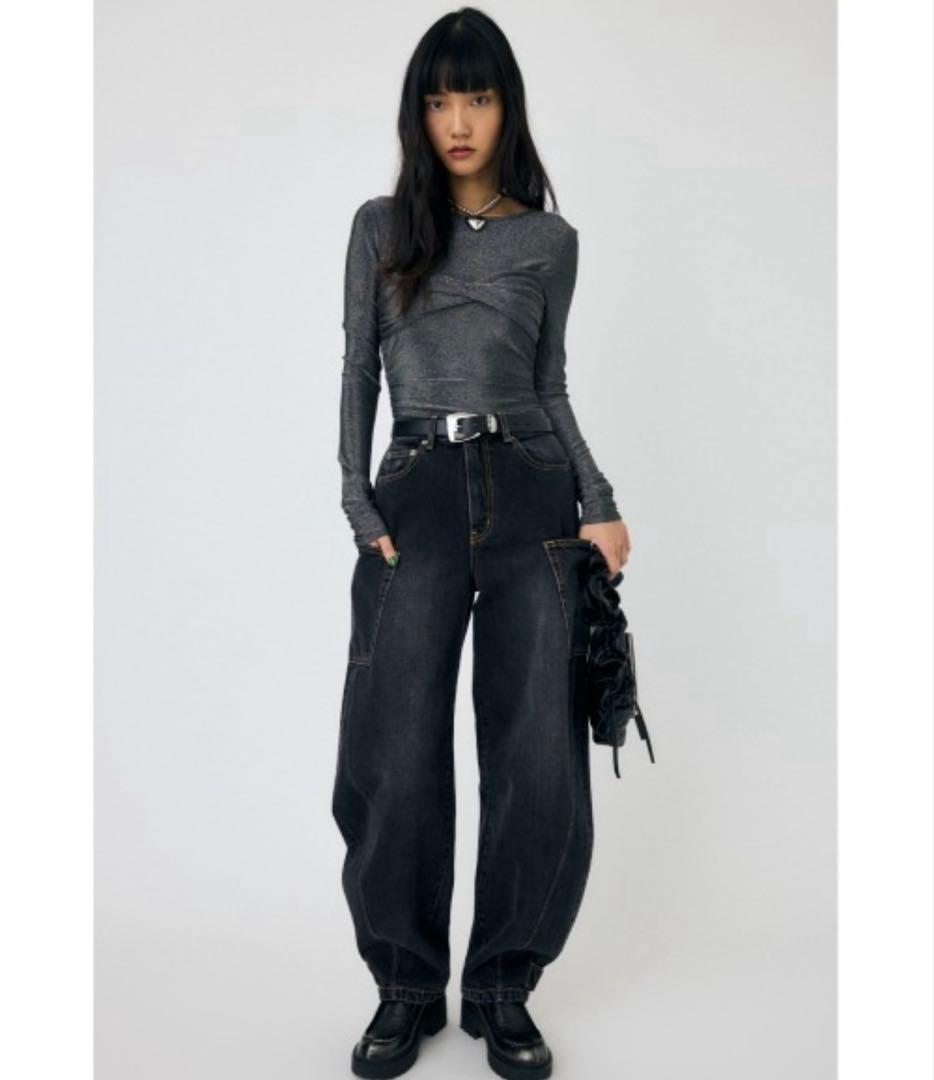 MOUSSY NARROWED HEM COCOON STRAIGHT ブラック