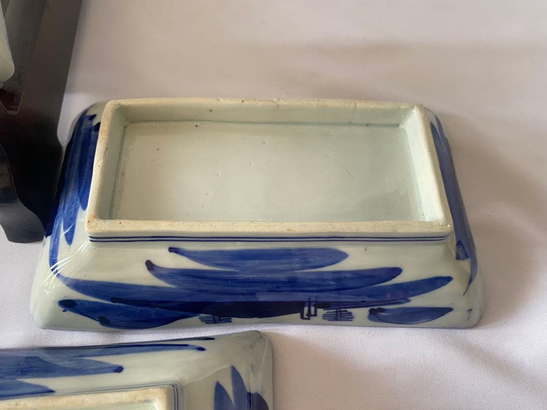 骨董　古伊万里　明治　ベロ藍　長角皿　5客セット