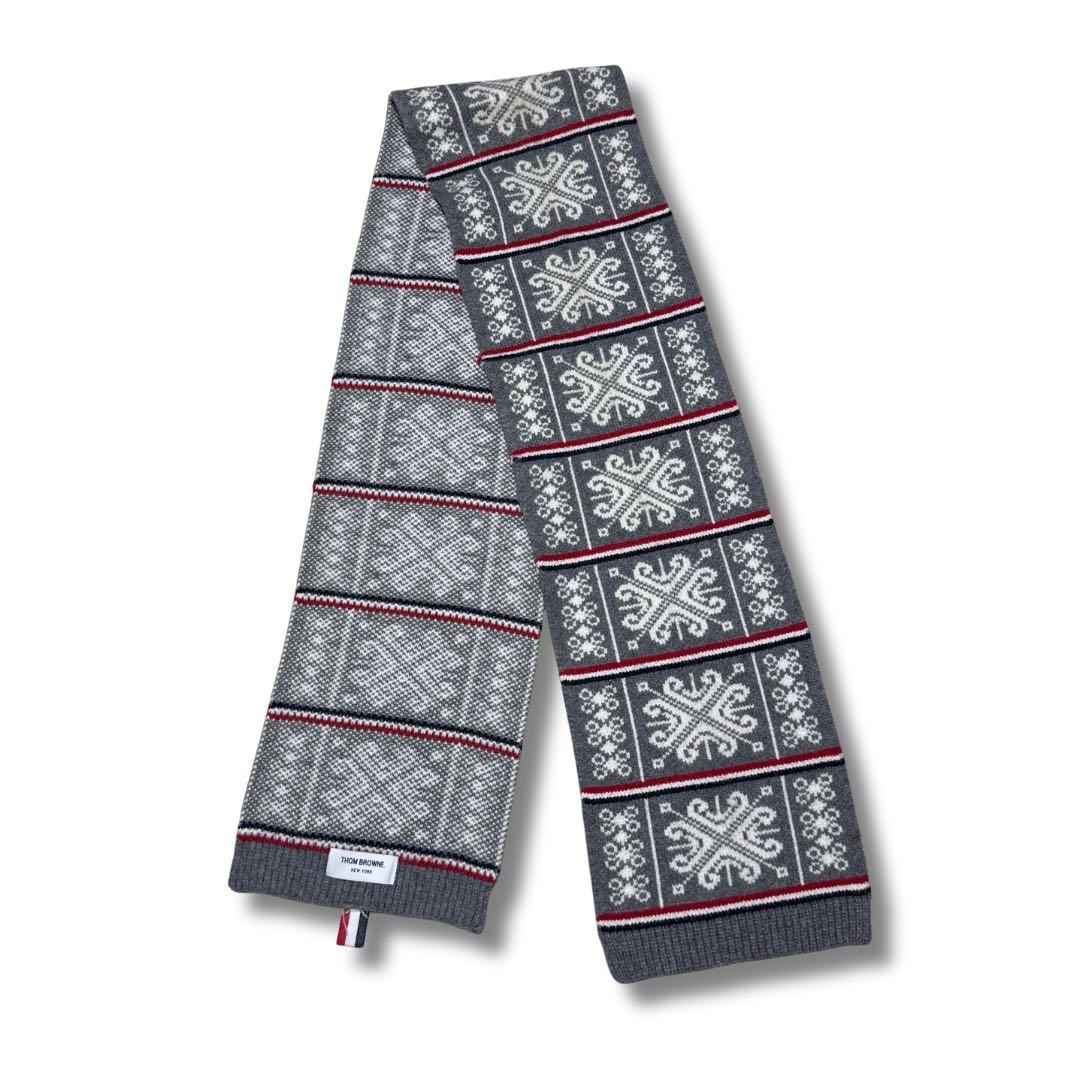 THOM BROWNE フェアアイル柄 マフラー グレー トリコロール