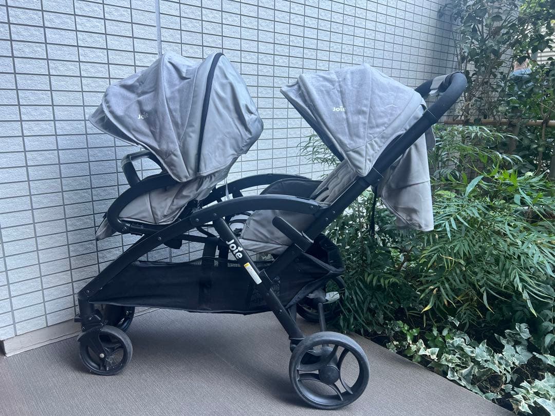 Joie ダブルベビーカー グレー　レインカバー付き