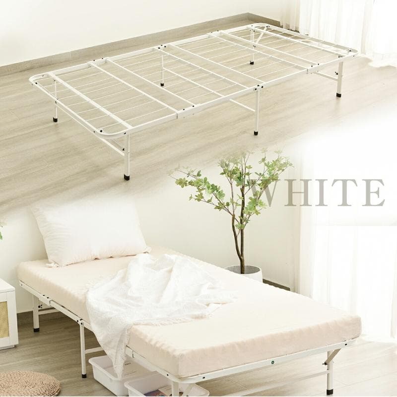 大人気！耐荷重200KG折りたたみベッド シングル 組立簡単 ベッドWHITE