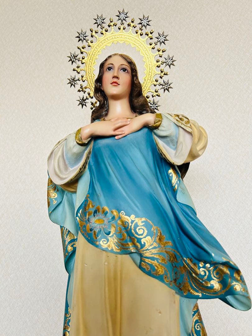 【超超希少美顔】✞無原罪の御宿り 胸に手を当てる聖母マリア像　宗教彫刻