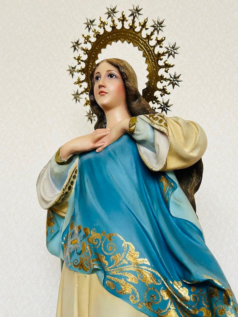 【超超希少美顔】✞無原罪の御宿り 胸に手を当てる聖母マリア像　宗教彫刻