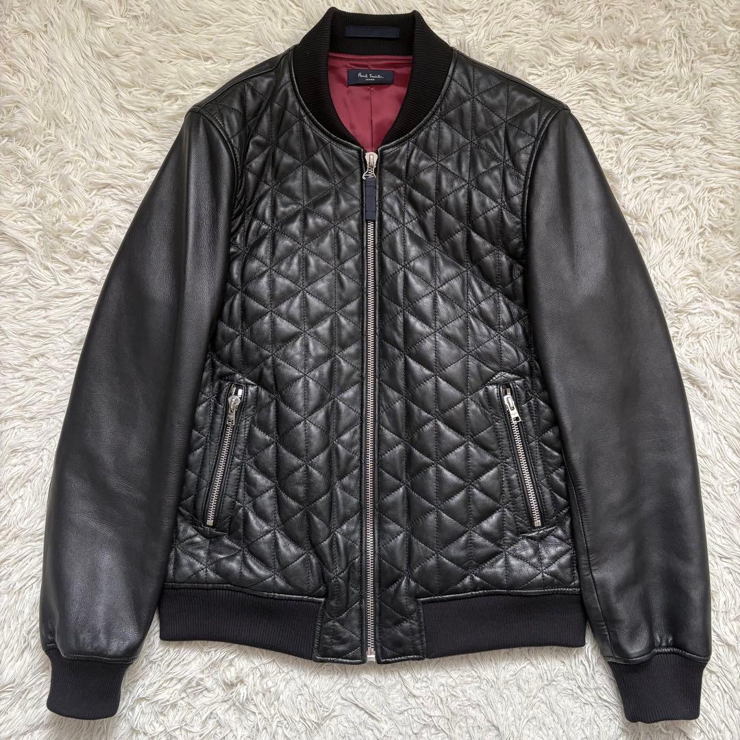 希少　XL 大きいサイズ　ポールスミスジーンズ　キルティングレザージャケット　黒