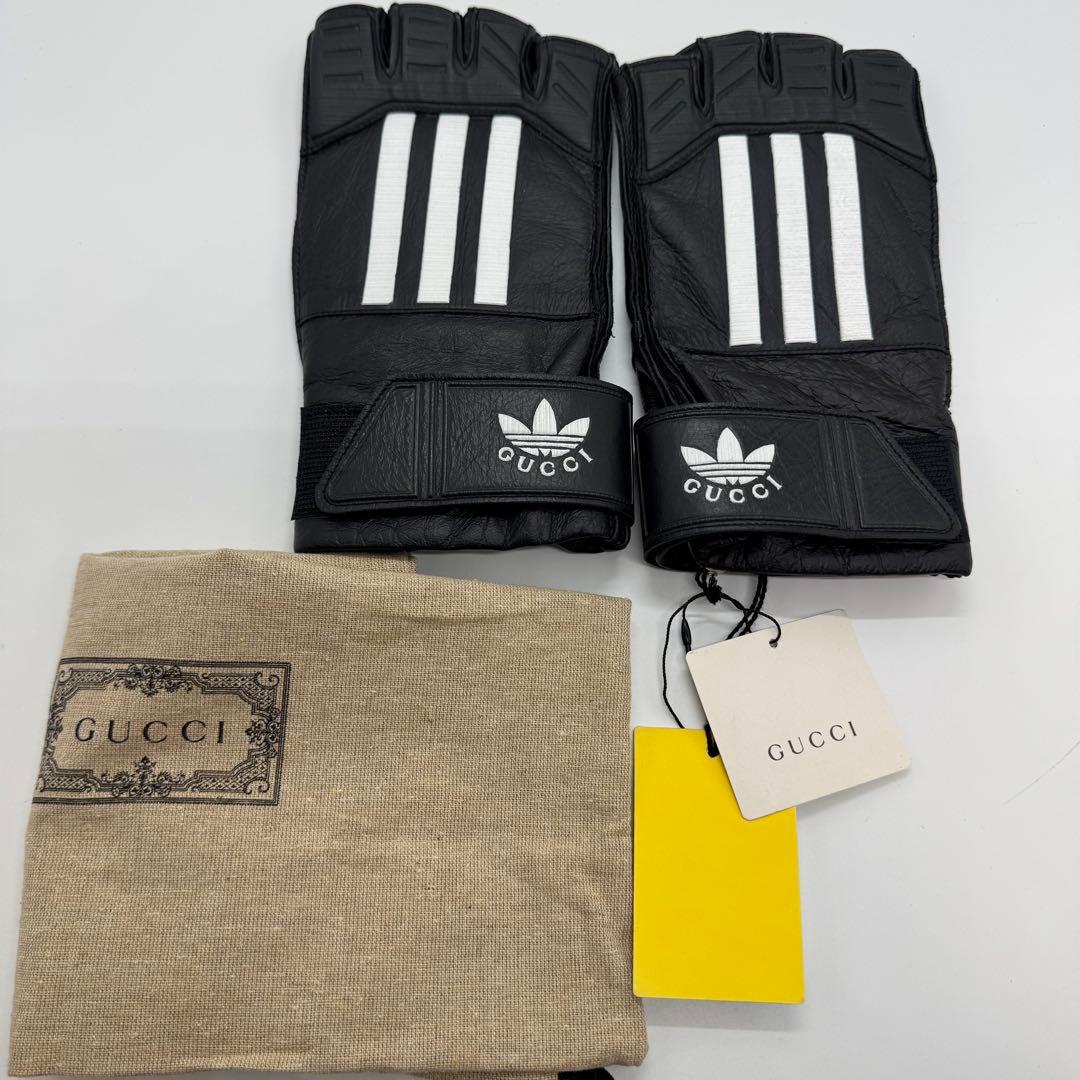 【美品】GUCCI グッチ アディダス フィンガーレスグローブ 羊革 レザー 黒