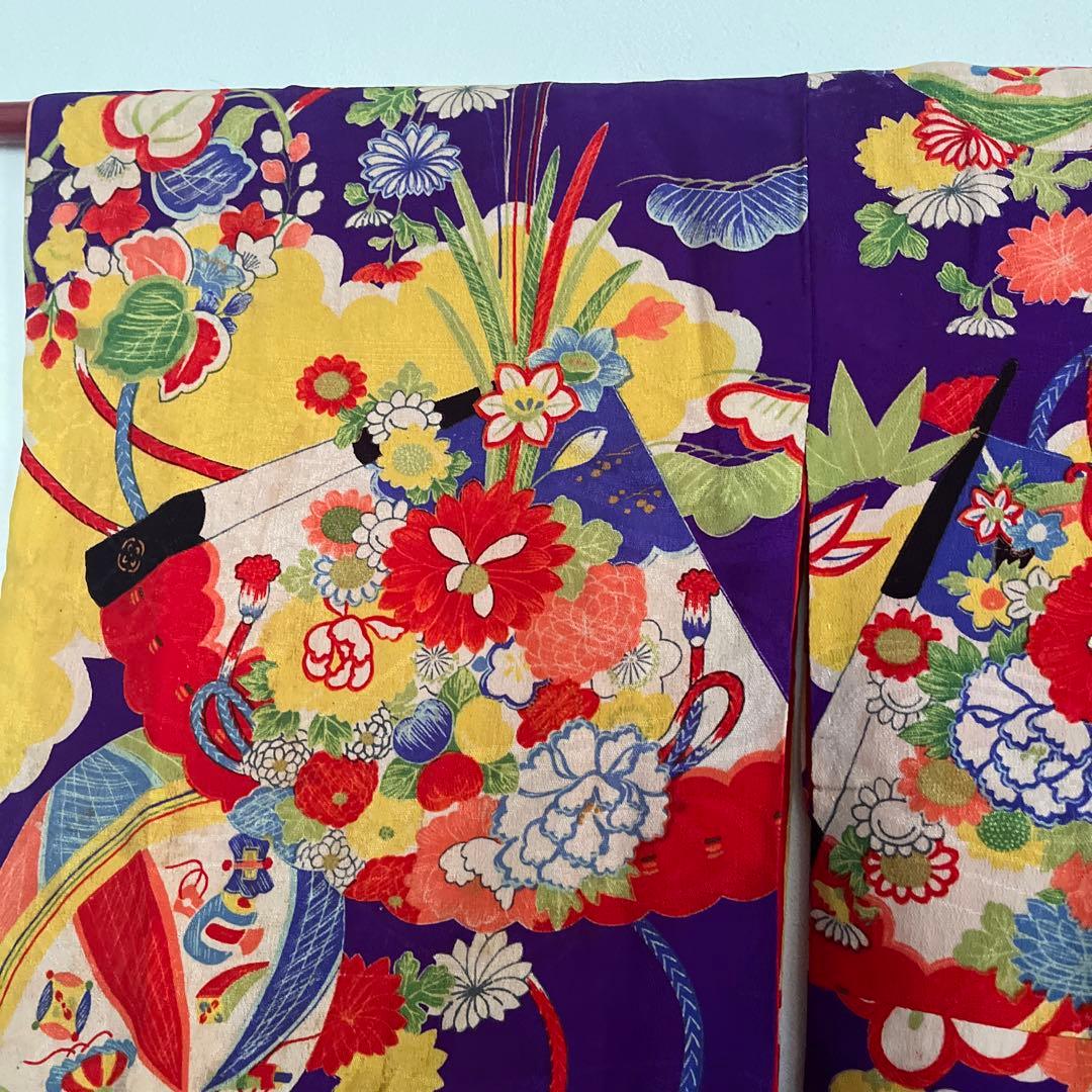 大正ロマン レトロモダン 豪華絢爛 七五三 アンティーク着物 紫地花扇 正絹
