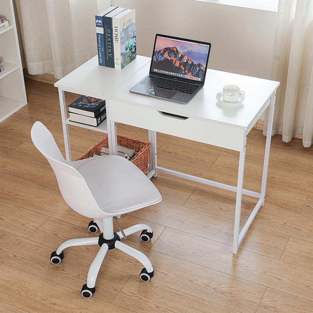 【人気商品】【ホワイト】パソコンデスク引き出し付き収納ラック付き木製書斎机学習机