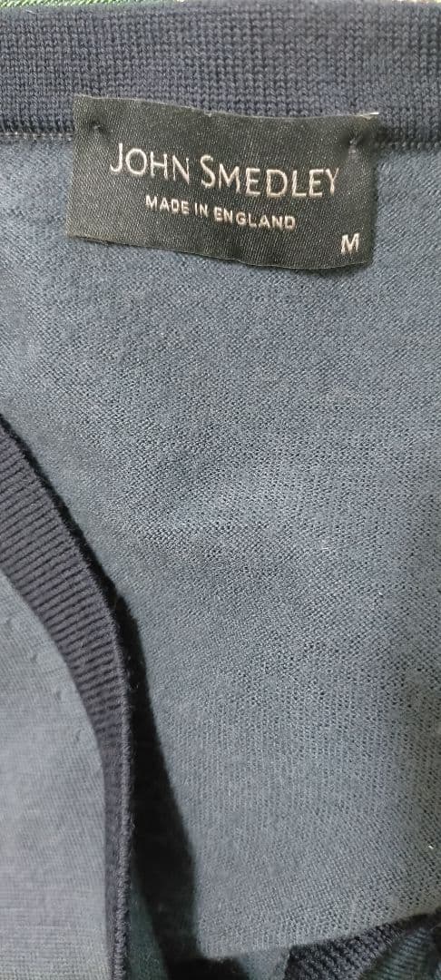 美品●ジョンスメドレー 配色ニットカーディガン ニュージーランドメリノウール M