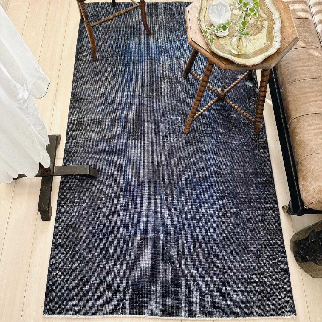 トルコ ヴィンテージラグ A133 レア ダークネイビー オーバーダイ