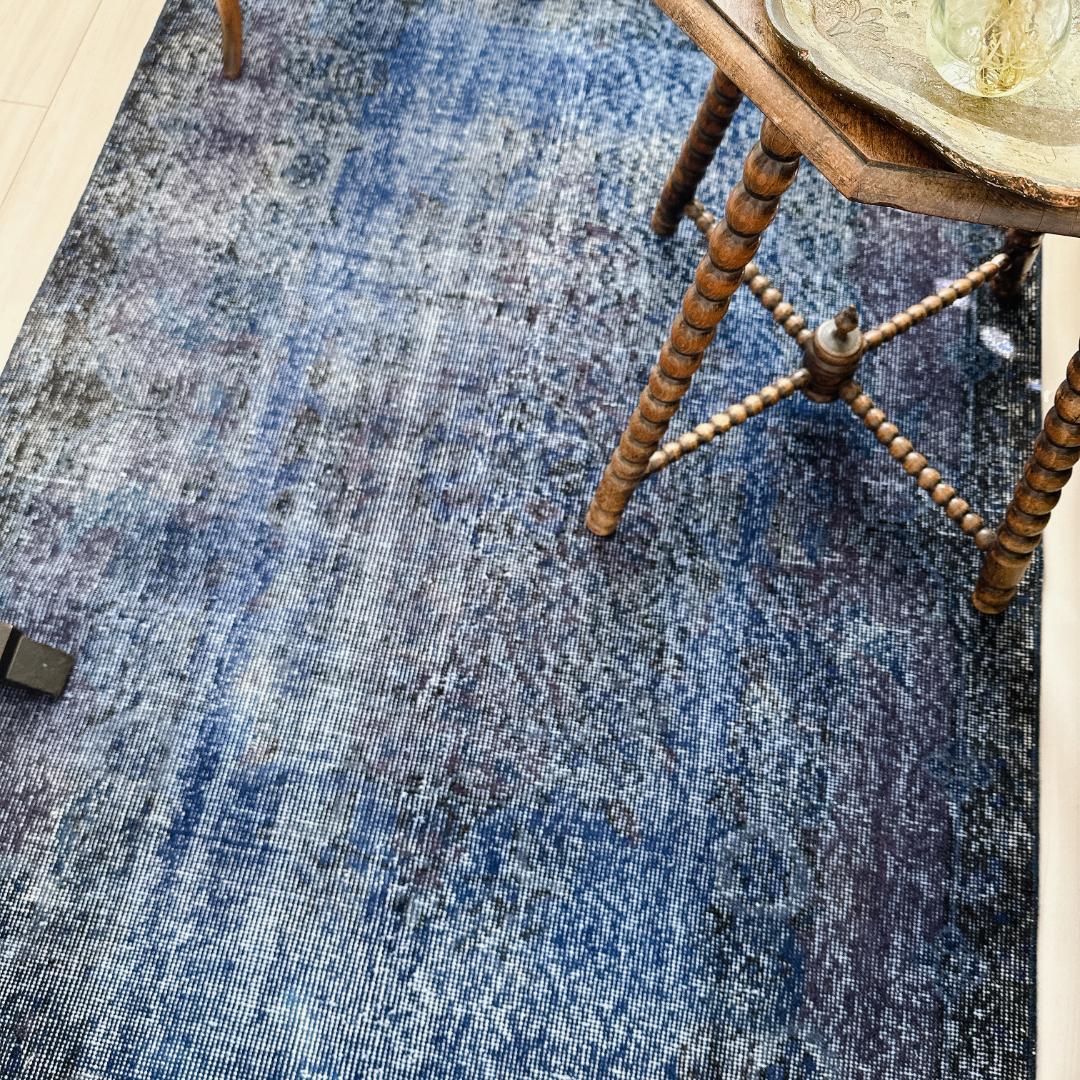 トルコ ヴィンテージラグ A133 レア ダークネイビー オーバーダイ