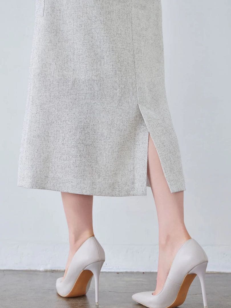 overE　ツイードライクセミタイトスカート　ホワイト　LLサイズ　オーバーイー