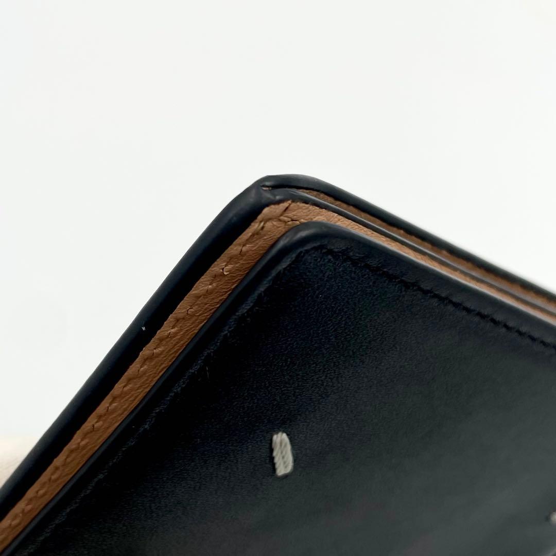 鑑定済・良品★メゾンマルジェラ　レザー　マネークリップ　ブラック×ベージュ　箱